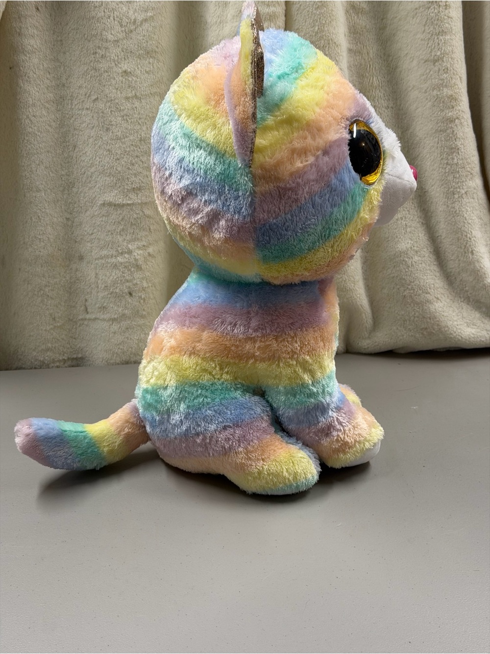 Plush Rainbow Striped Kitty with Big Sparkle Eyes - Picture 3 of 9